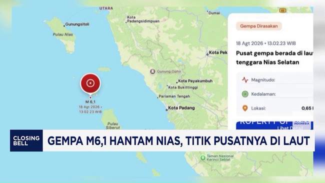 Gempa M6,1 Hantam Nias, Titik Pusatnya di Laut